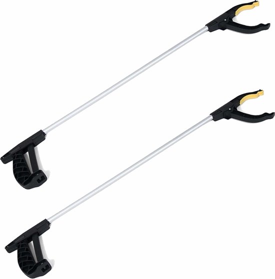 2x Morceaux de pince à déchets/à déchets noir 76 cm en plastique - Bras de préhension - Pinces à ordures