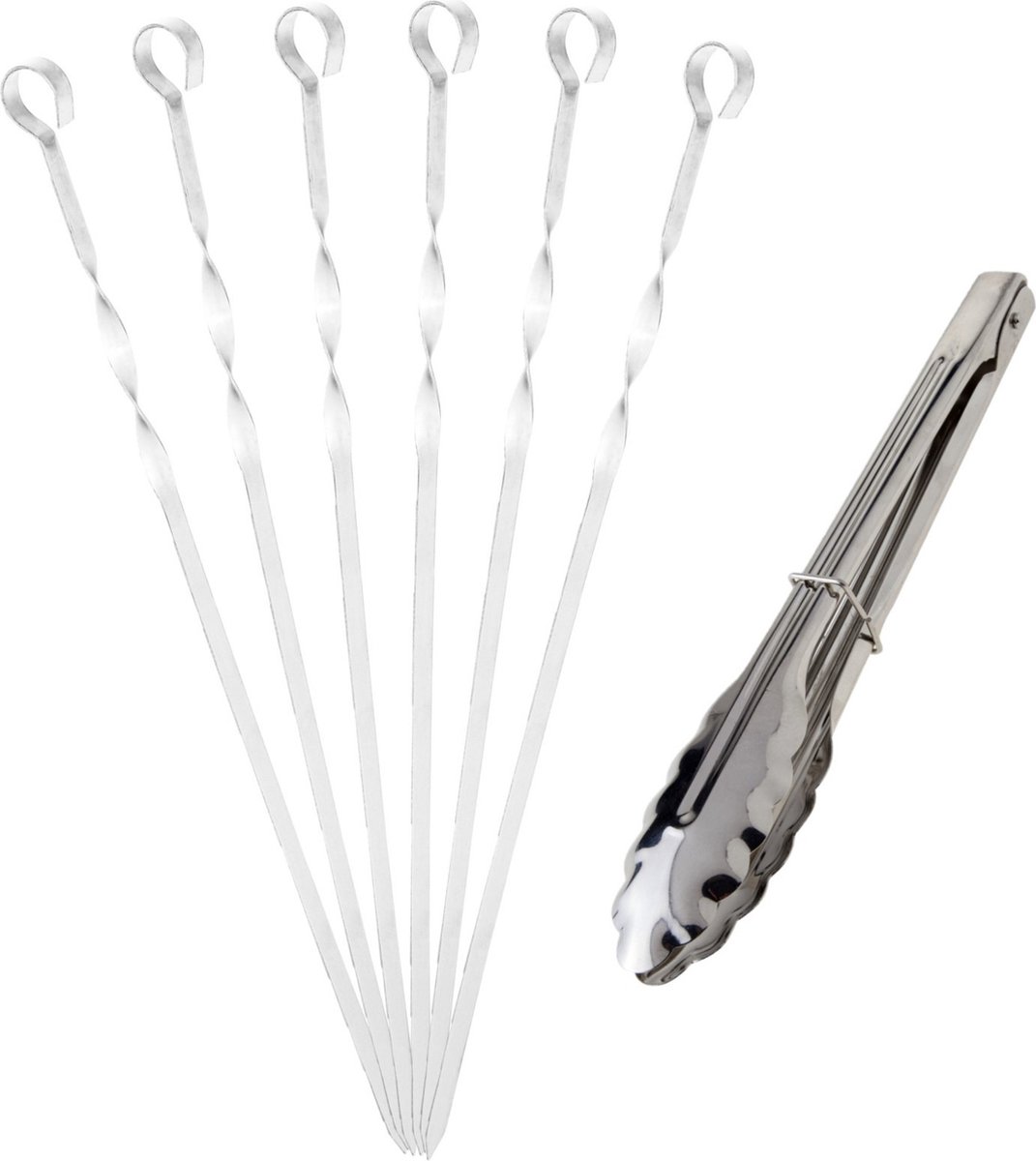 Barbecue accessoire set vleestang/serveer tang met vlees spiezen