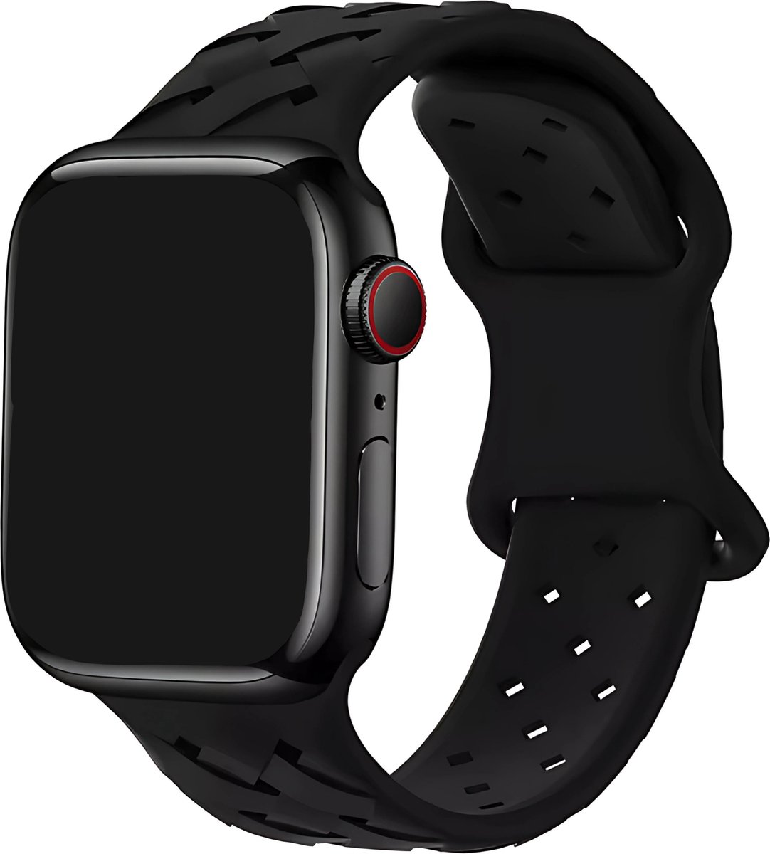 Innerlight® Wave - Zwart - 42/44/45/46/49mm - Siliconen Apple Watch bandje geschikt voor Apple Watch - Geschikt als Apple watch bandje voor Series 1/2/3/4/5/6/7/8/9/10/11/SE/Ultra/Ultra 2