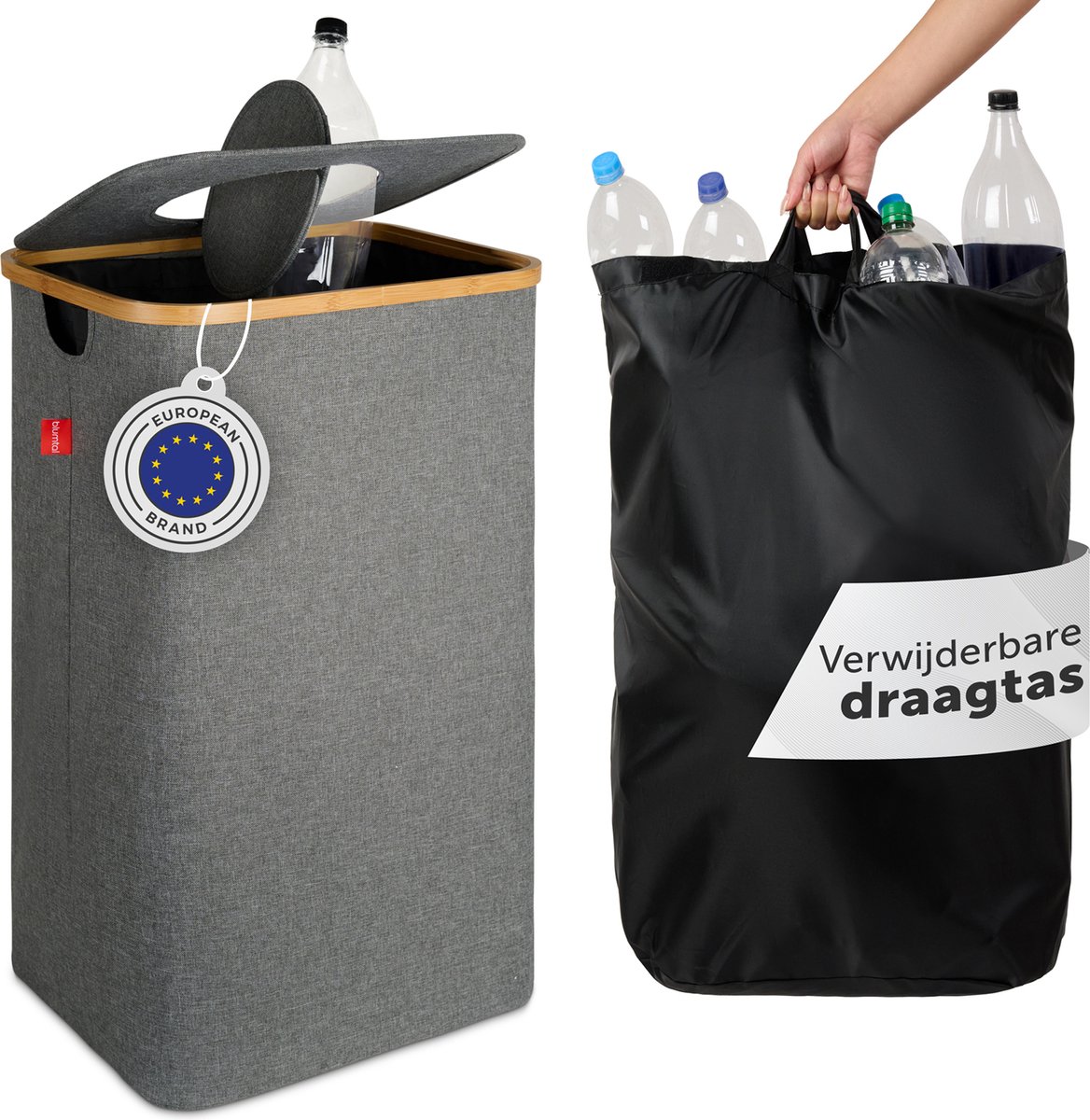 Goedkoopste Blumtal - Afvalscheiding - Recycle afvalbak - 100L - Statiegeld container - Lege Flessen - Grijs