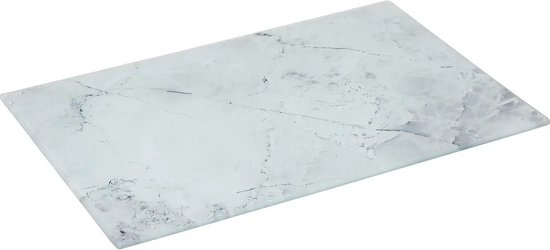 Planche à découper en verre blanc aspect marbre, 30 x 20 cm.
