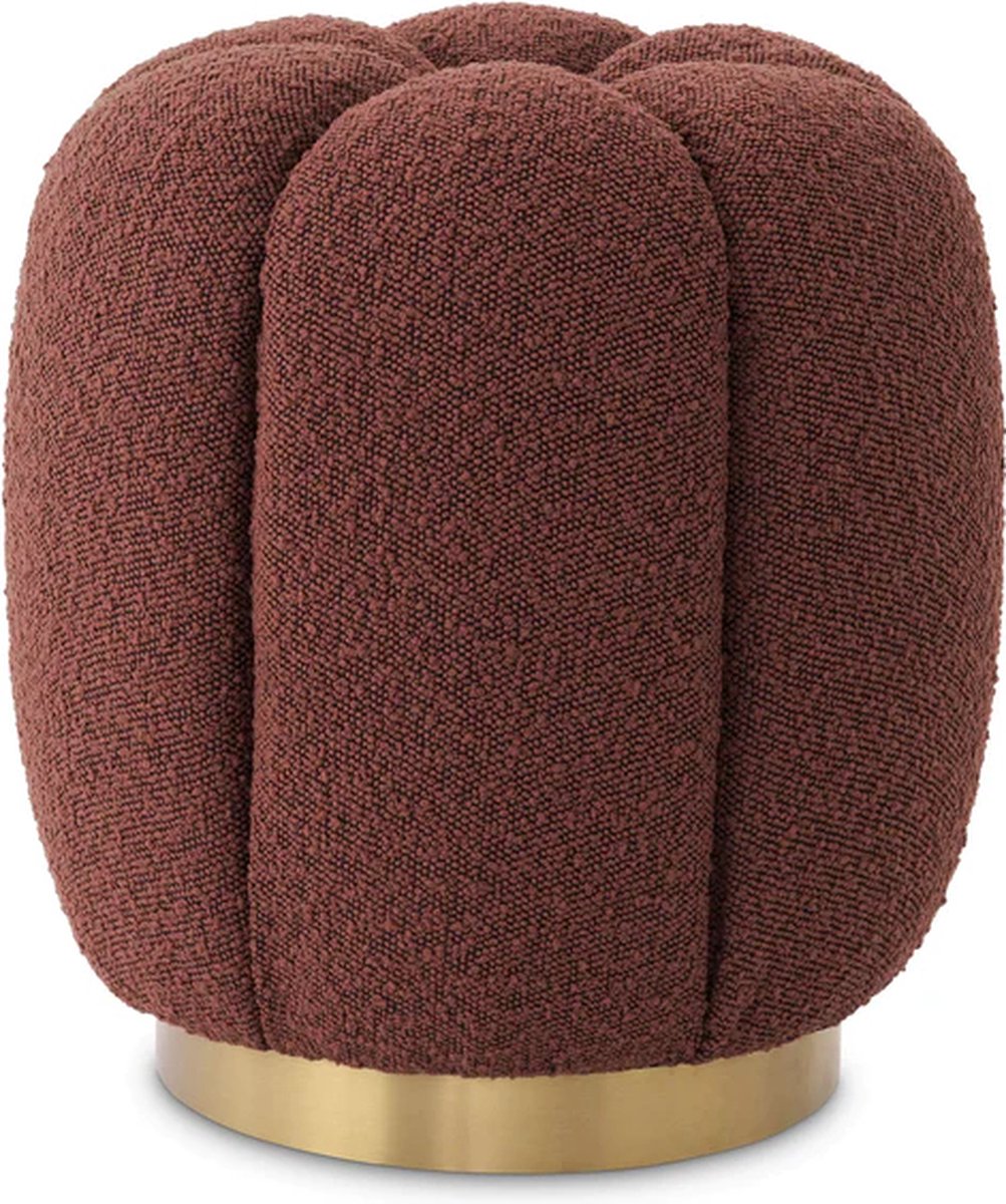 Eichholtz luxe design poef Stool Orchanic 40 x 45 cm Bouclé rood | geborstelde messing basis