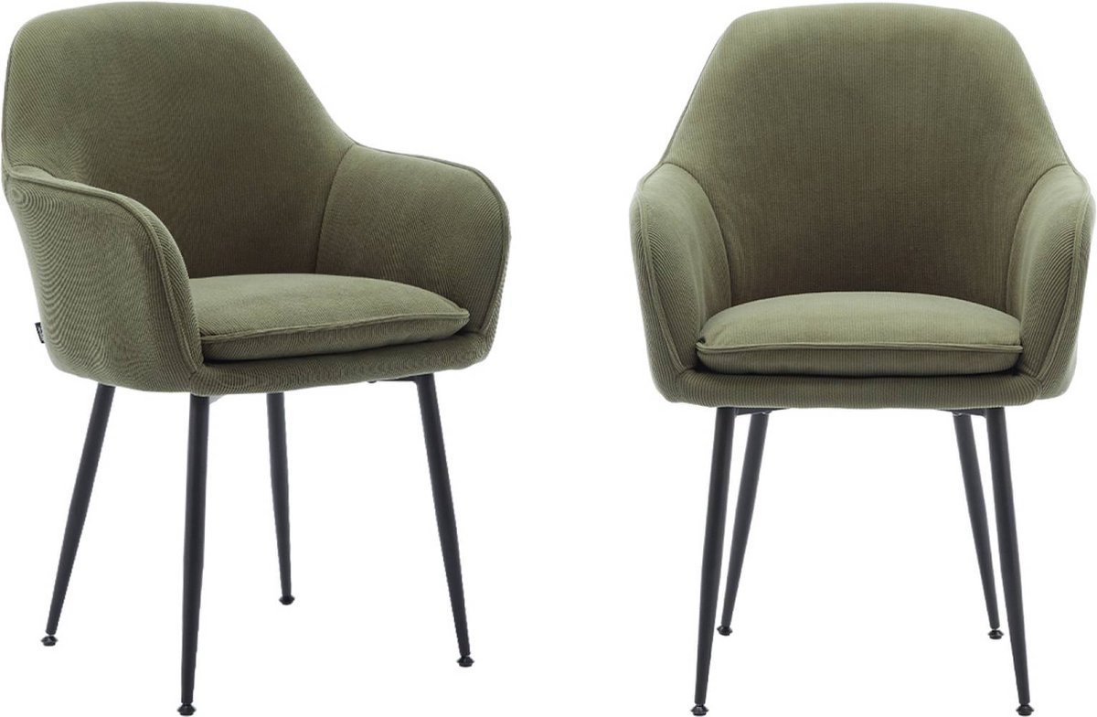 sweeek - Set van 2 corduroy fauteuils met matzwarte metalen poten, b 57 x d 59 x h 84,5
