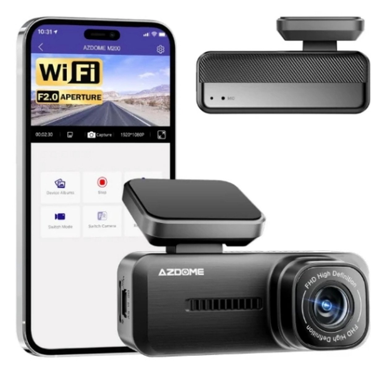 Azdome M200 smart dashcam voor auto 1080P Full HD- WiFi- APP- G-Sensor- kleur zwart