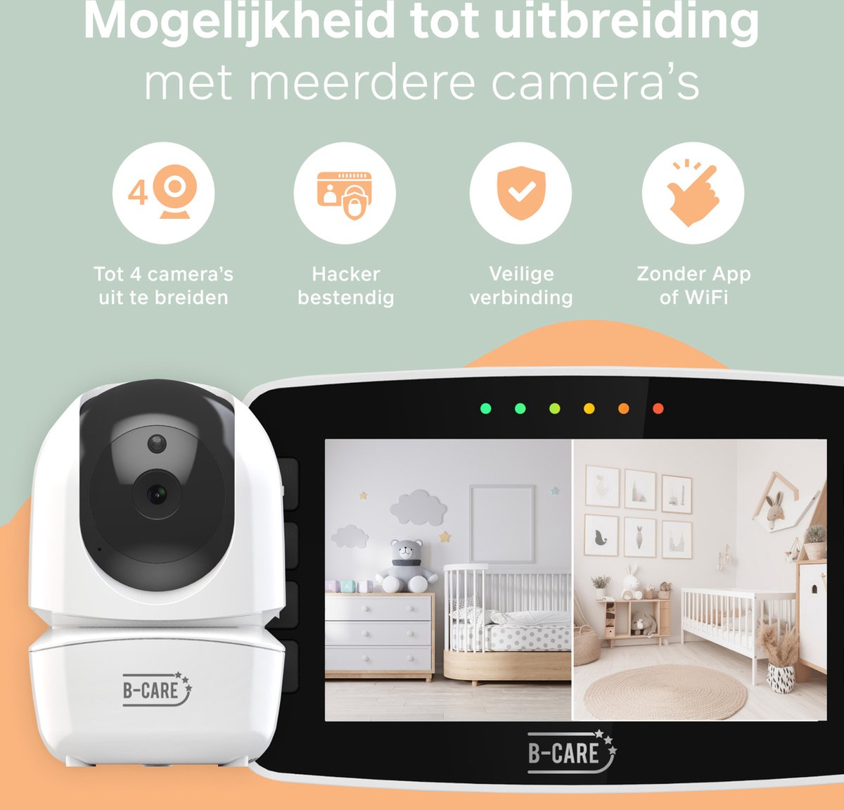 Afbeelding 2 van B-Care Twinkle Regular - Babyfoon Met 2 Camera's - 4.3 Inch LCD Baby Monitor - Split screen - Zonder Wifi en App