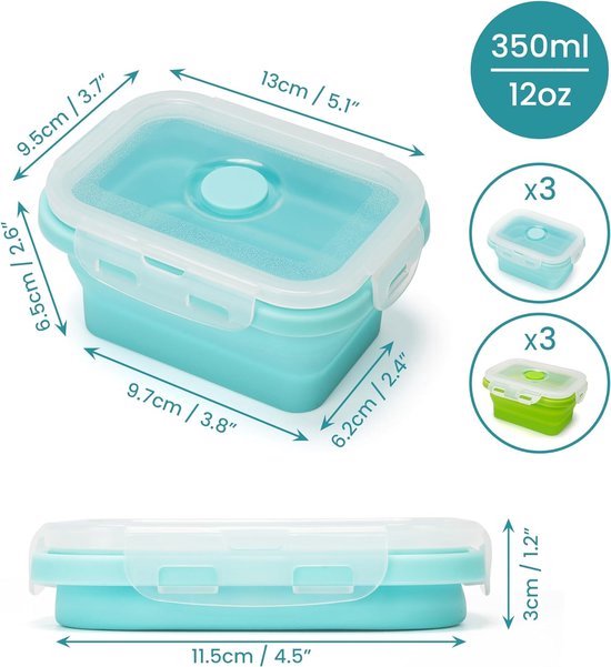 KLIPPSI® Lunchbox opvouwbare set van 3 broodtrommels, vershouddozen van platina siliconen, hitte-koudebestendig, lekvrij, vaatwasmachinebestendig (grijs