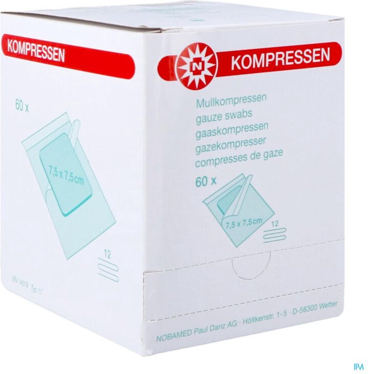 Goedkoopste Noba - Kompressen - Gaaskompressen - Steriele Gaasjes - 12 Laags -7,5 x 7,5 cm - 60 Stuks