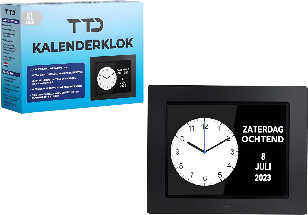 TTD Dementia Clock XL Klok avec jour et date Affichages analogiques et numeriques. bol