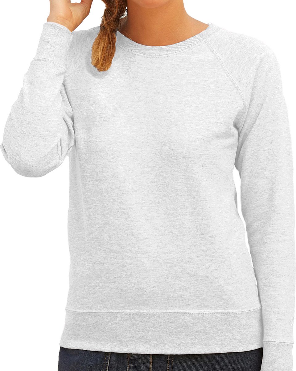 Grijze sweater / sweatshirt trui met raglan mouwen en ronde hals voor dames - grijs - basic sweaters XL