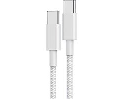 Oplaadkabel USB C naar USB C - Geschikt voor iPhone 15, iPhone 16 en Sasmung USB C Devices - 60W Vermogen - Universele Laadkabel - 1 Meter - Nylon Gevlochten - Wit