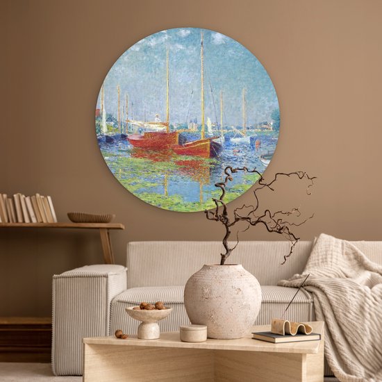 Cercle Mural - Cercle Mural Intérieur - Bateaux Rouges à Argenteuil - Tableau de Claude Monet - ⌀ 90 cm - Décoration murale - Peintures Ronds