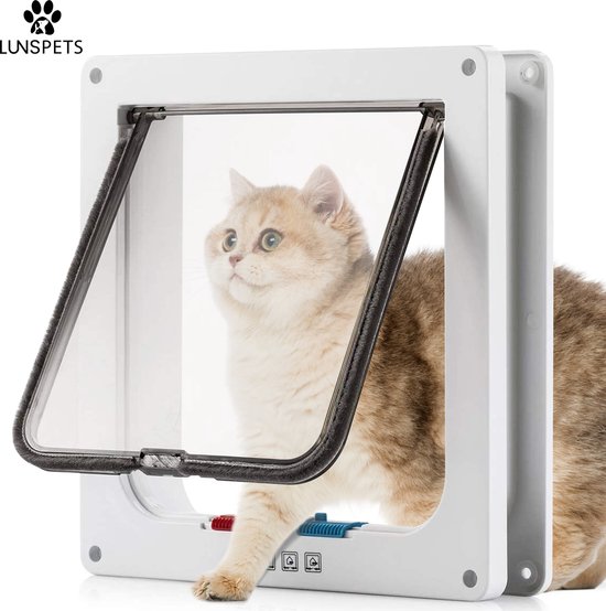 Foto: Lunspets kattenluik kattenluiken kattenluik met tunnel kattenluikje kattendeur wit magnetische sluiting waterdicht voor middelgrote kleine katten binnen buiten deuren 19x20x5 5 cm size m inclusief handleiding 