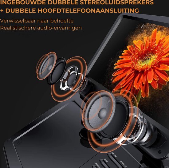 Draagbare DVD Speler - Auto - Met Scherm - Voor Onderweg - 10,5 Inch Draaibaar Scherm - Inclusief Hoofdsteun Houder - USB Aansluiting - Zwart van Thuys — afbeelding 4