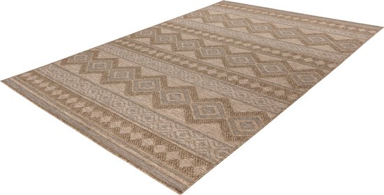 Lalee Costa - aspect sisal - tapis ibiza - tapis d'extérieur - intérieur et outdoor- ondulation plate - poils courts - tresse - motif indigène - résistant à l'eau - tapis de jardin - 120x170 cm beige