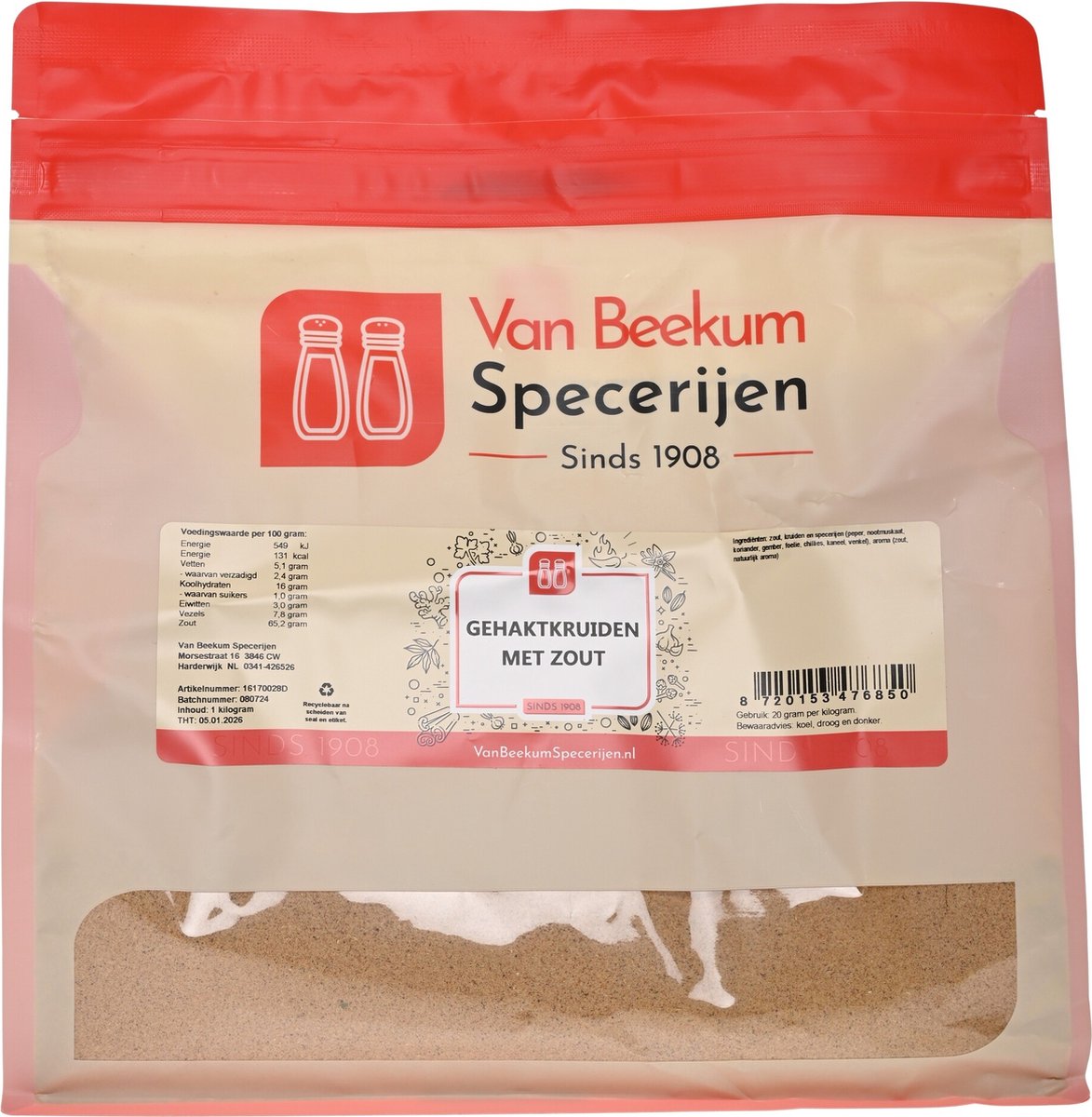 Goedkoopste Van Beekum Specerijen - Gehaktkruiden Met Zout - 1 kilo (hersluitbare stazak