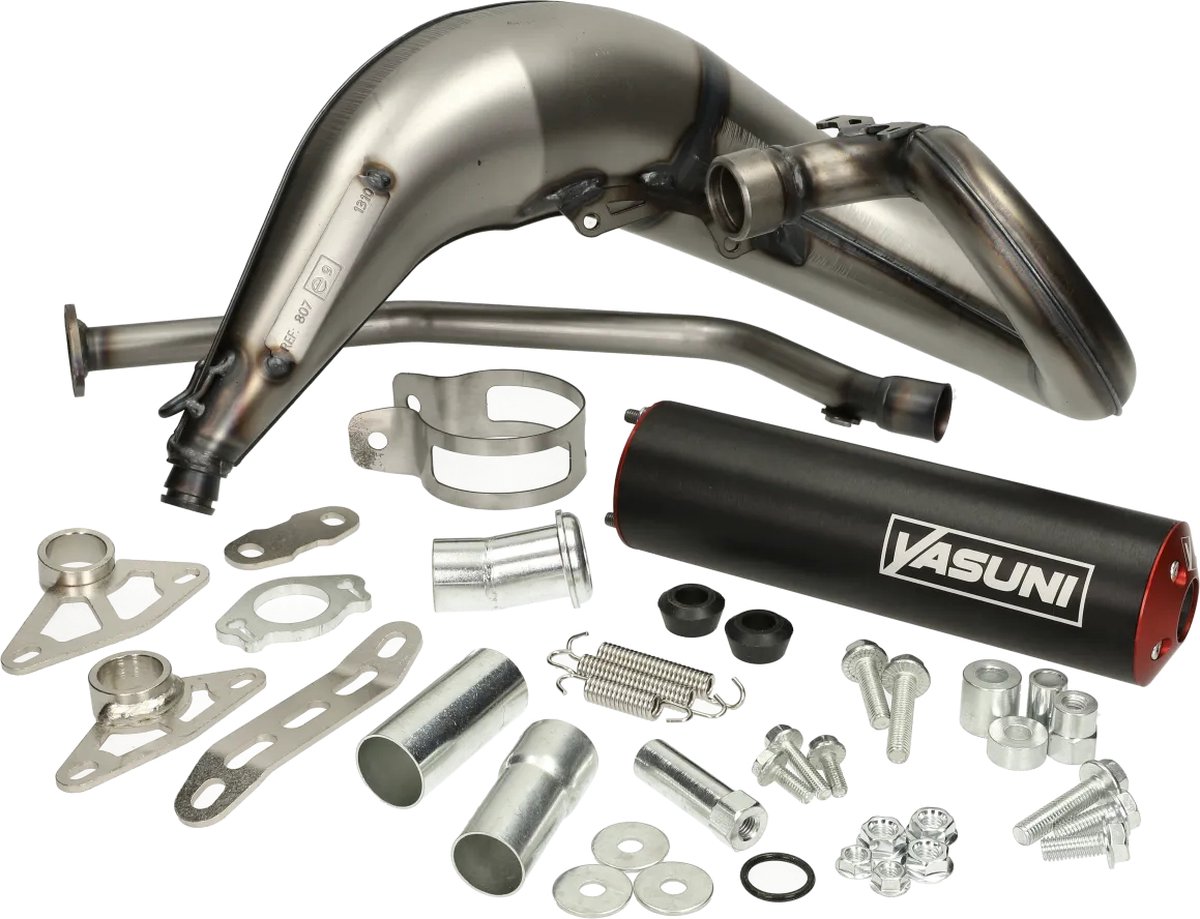 Uitlaat Yasuni Cross ML Max rood bovenlangs Aprilia RX, SX en Derbi
