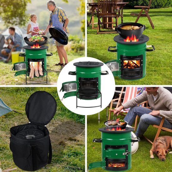 Multifunctionele Rocket Stove - Met Draagtas - Raketkachel - Voor Camping - Camping Kachel - Kookstel - Robuust - Roestvrij Staal - Groen van LifeGoods — afbeelding 4