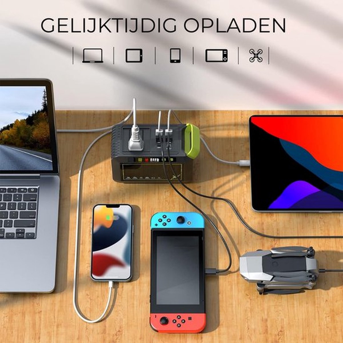 Luxe Stroomgenerator – Externe Oplader Powerbank – Powerstation met Zaklamp – Generator 80W – Met SOS Modus – Draagbaar Design – Grijs – foto 5