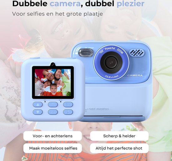 Kindercamera met 360° roterende zoomlens, 3,5 inch groot display, kindercamera met selfies, led-flits, digitale camera fototoestel voor kinderen met Kindercamera met 360° roterende zoomlens, 3,5 inch groot display, kindercamera met selfies, led-flits, digitale camera fototoestel voor kinderen met
