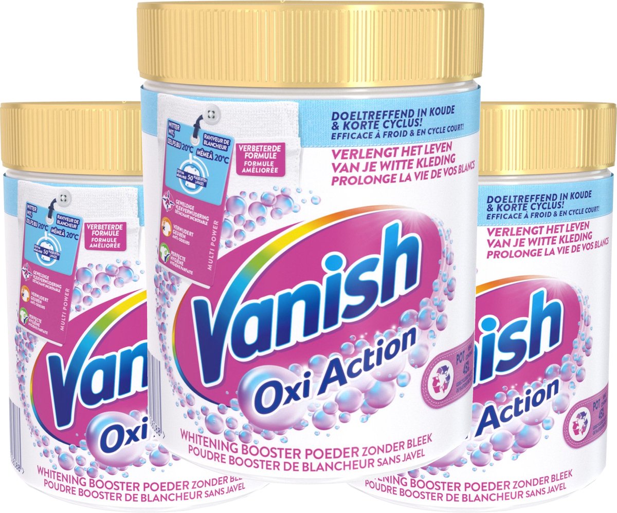Goedkoopste Vanish Oxi Action Wasbooster Poeder - Vlekverwijderaar voor Witte Was - 3x1 kg - 99 Wasbeurten