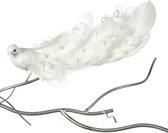 Goodwill Kerstbal-Vogel-Duif op klip met gekrulde staart strass steentjes Wit Lengte 26 cm