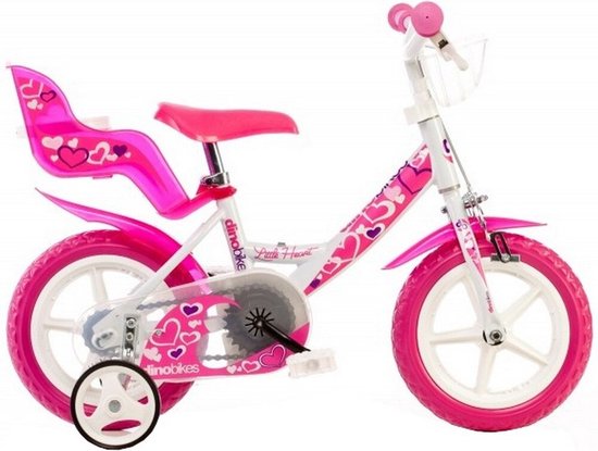 Dino Little Heart - Kinderfiets 12 Inch - van 2-4 Jaar - met Zijwieltjes - Meisjesfiets Wit van Merkloos — afbeelding 2