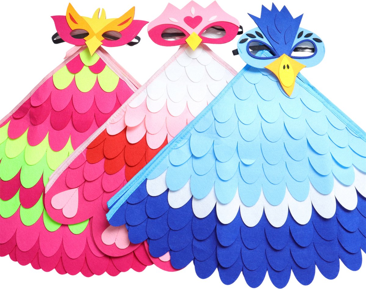 Joya Kids® Vogel Verkleedcape en Masker Blauw | Cape met Masker van Vilt | Vilten Verkleedset | Verkleden Paradijsvogel | Meisje en Jongen Verkleedkleding | Cape Set | Carnaval en Halloween Outfit Kinderen — afbeelding 15