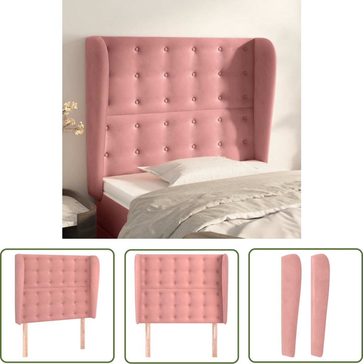 The Living Store - Hoofdeind - Roze - Stof - 83 x 23 x 118/128 cm - Verstelbare hoogte