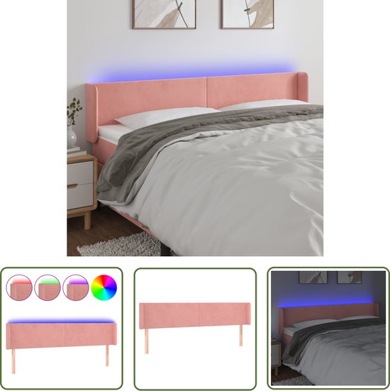 The Living Store Tête de Lit LED Rose - Velours - 203x16x78/88 cm - Hauteur Réglable