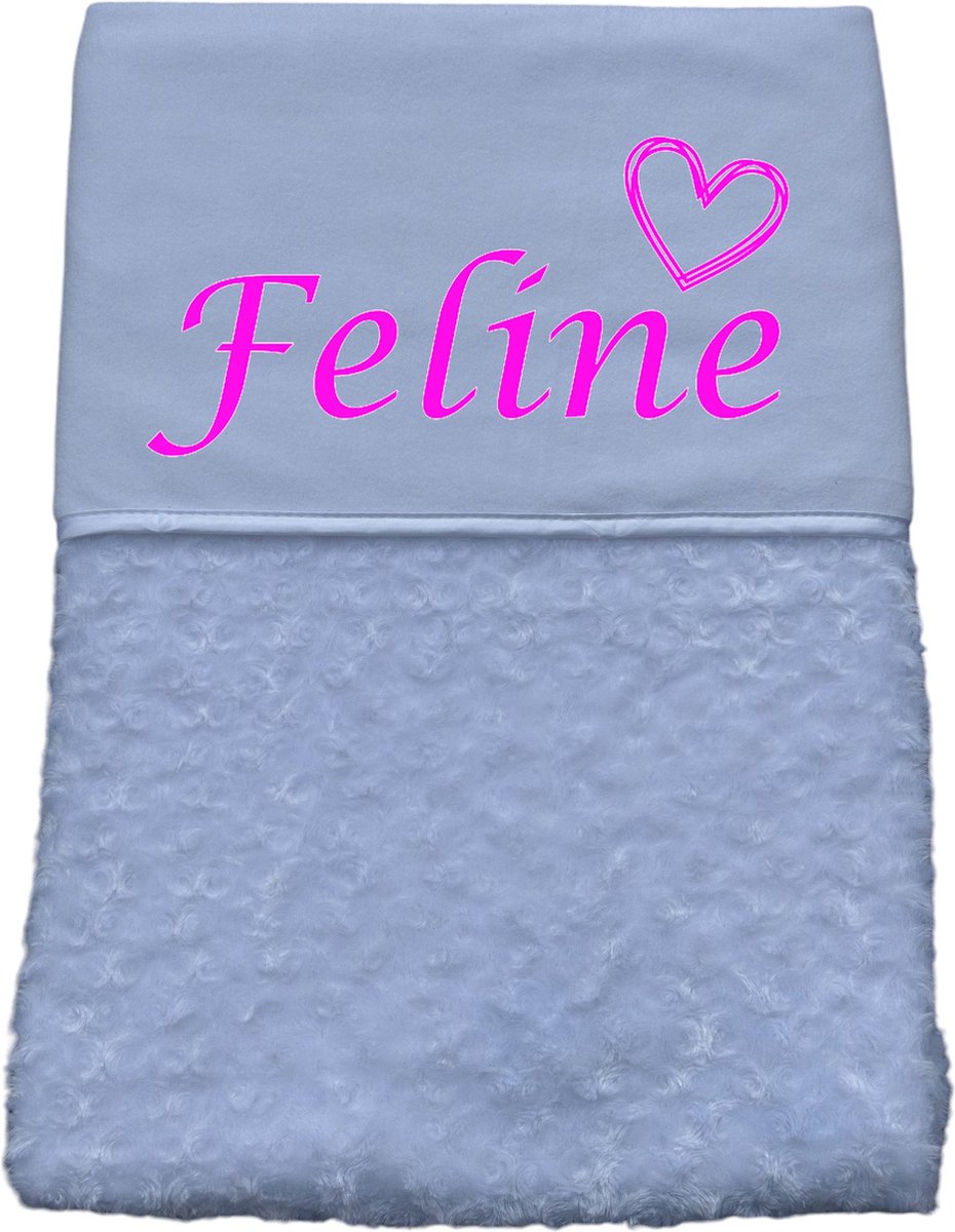 Soft Touch Witte Babydeken Roosjes met Fluor pink Naam en hart (los) - Wiegdeken met naam - extra zacht 75 x 100 cm - Gepersonaliseerd - Babydekentje voor ledikant - Meisje - Babydeken voor kinderwagen - Kraamcadeau met naam - deken met naam