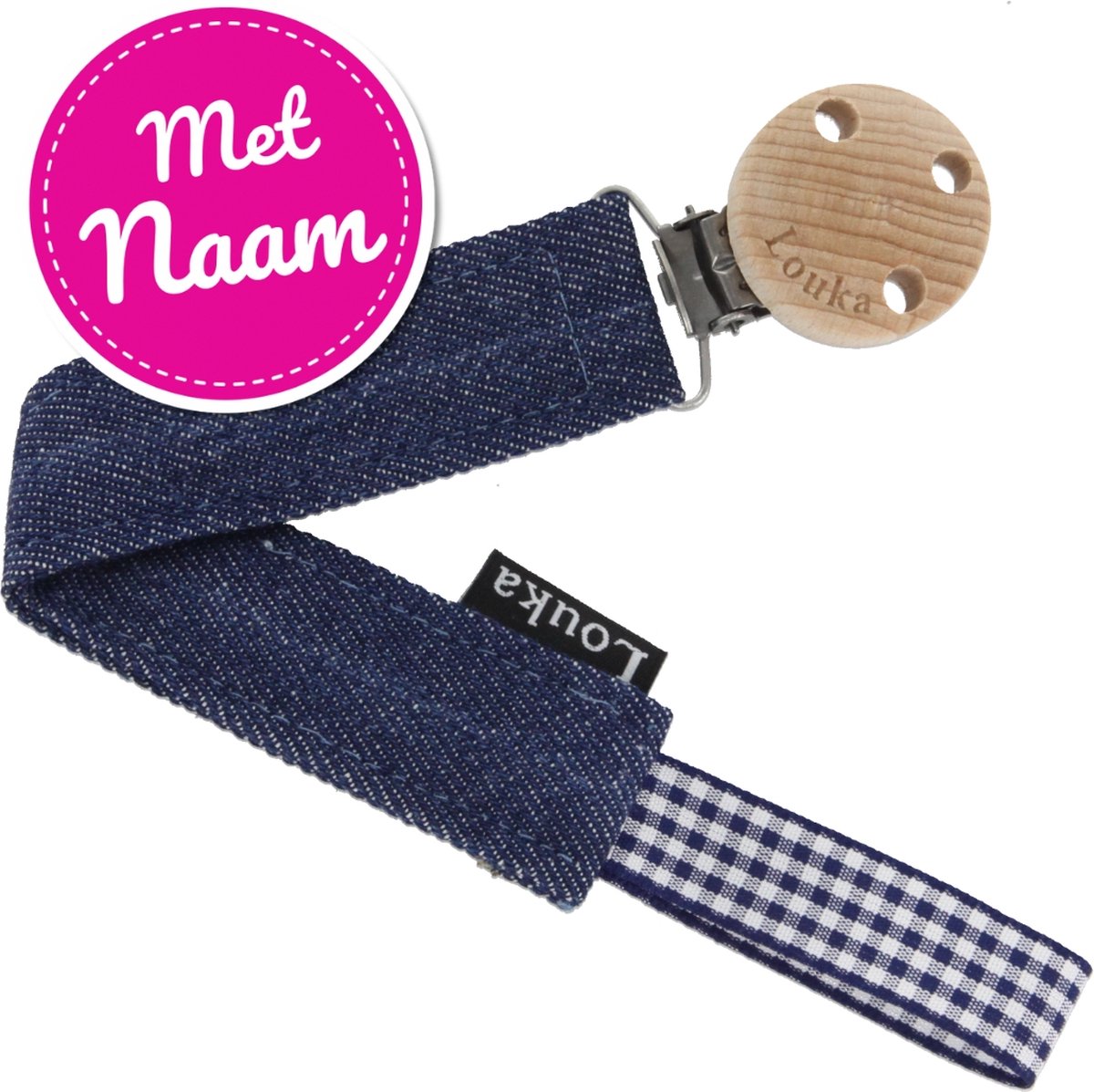 Goedkoopste Louka speenkoord met naam denim