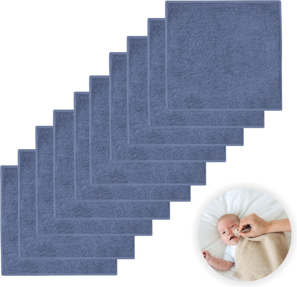 Goedkoopste Funnies Spuugdoekjes 10-Pack Silk Blue - Set van 10 Zachte Spuugdoeken, Monddoekjes, Kwijldoekjes - 30x30 cm - 100 Katoenen Badstof - Absorberend, Sneldrogend en Zacht - Wasmachinebestendig - Perfect voor Gevoelige Babyhuid bij Voeden en Kwijlen