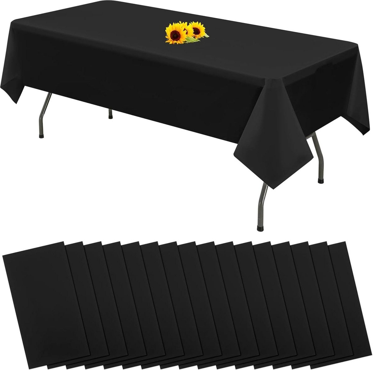 16 Pcs Black Plastic Rectangle Tablecloth 54" x 108" - Premium Disposable Tablecloths for 6 to 8 ft tables - indoor outdoor parties birthdays weddings picnics decorate