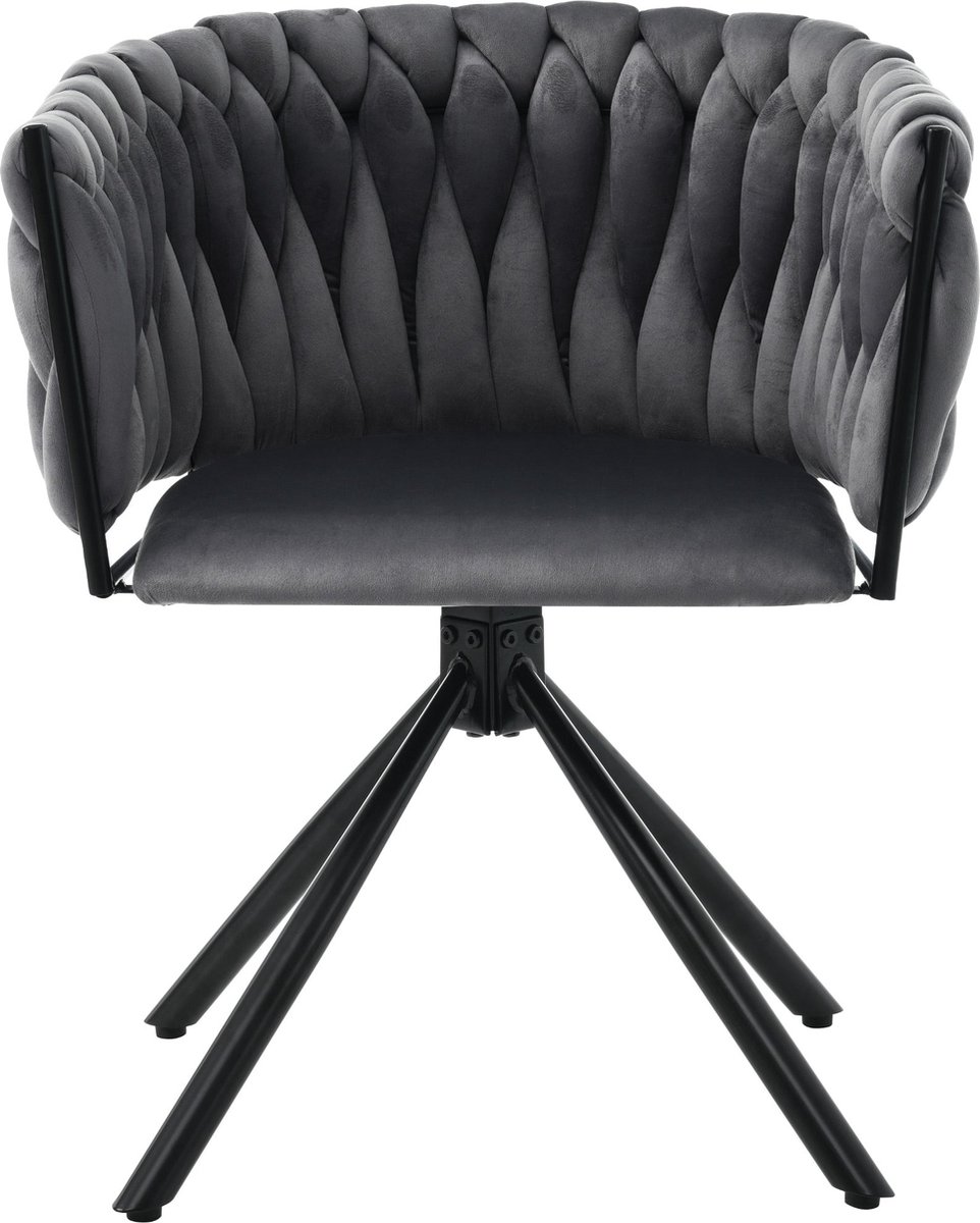 Merax 2er Set Luxe Samt Esszimmerstoelen - 360° Draaiende Relaxstoel met Vier Metalen Poten - Grijs