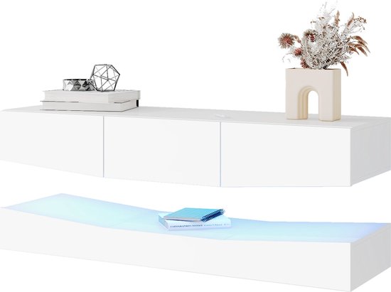 SONNI tv meubel Lowboard zwart met LED-verlichting 140 x 35 x 50,5 cm