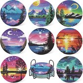 BOTC Peinture de diamants - Sous-verres avec support - Set de 8 - Forfait Adultes et Enfants - Cadeau