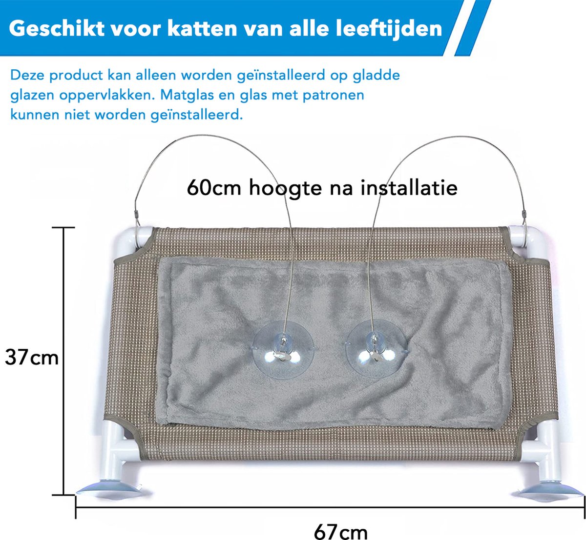DOWO® - Kattenmand voor aan het Raam - Kattenhangmat Raam - Kattenbed - Hangmat Kat - Kattenkussen - incl. Wasbaar Kleedje & Kattenspeeltje! – foto 8