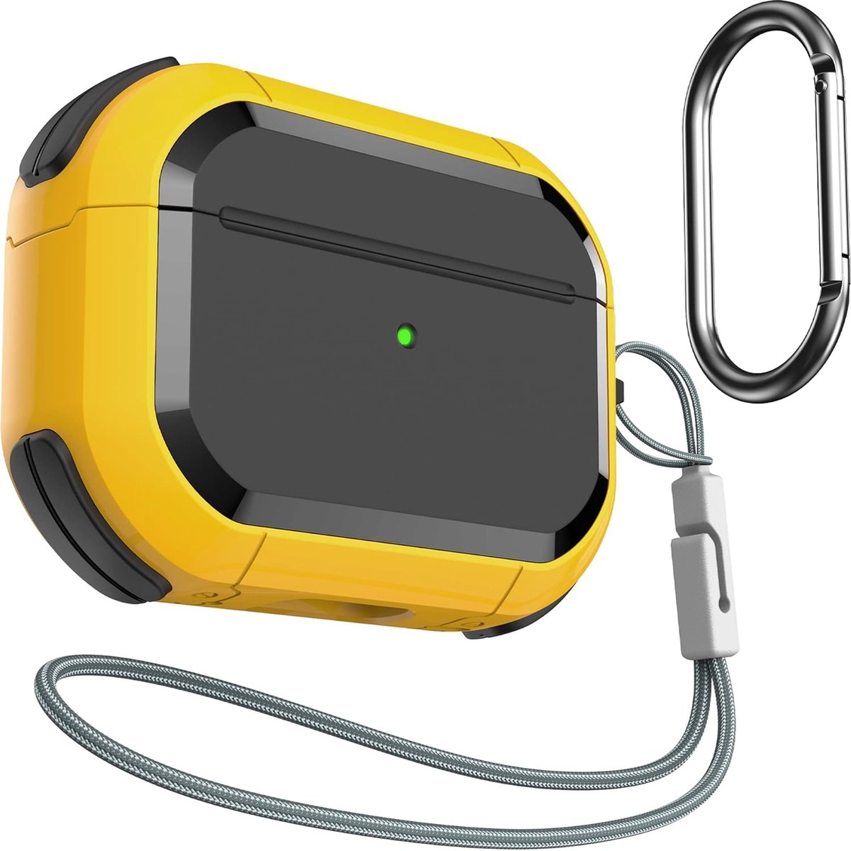 Armor Hoesje ontworpen voor AirPods Pro 2 hoes en AirPods Pro Case, met sleutelhanger en sleutelkoord schokbestendige robuuste beschermhoes voor AirPods Pro/Gen 2 (geel)