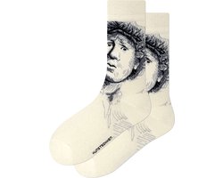 Kunst sokken - Zelfportret met Baret: Rembrandt van Rijn - Sokken Heren 41 46 - Biologisch Katoenen Sokken - funny socks happy - Vrolijke Sokken - Grappige Sokken - Sokken Cadeau