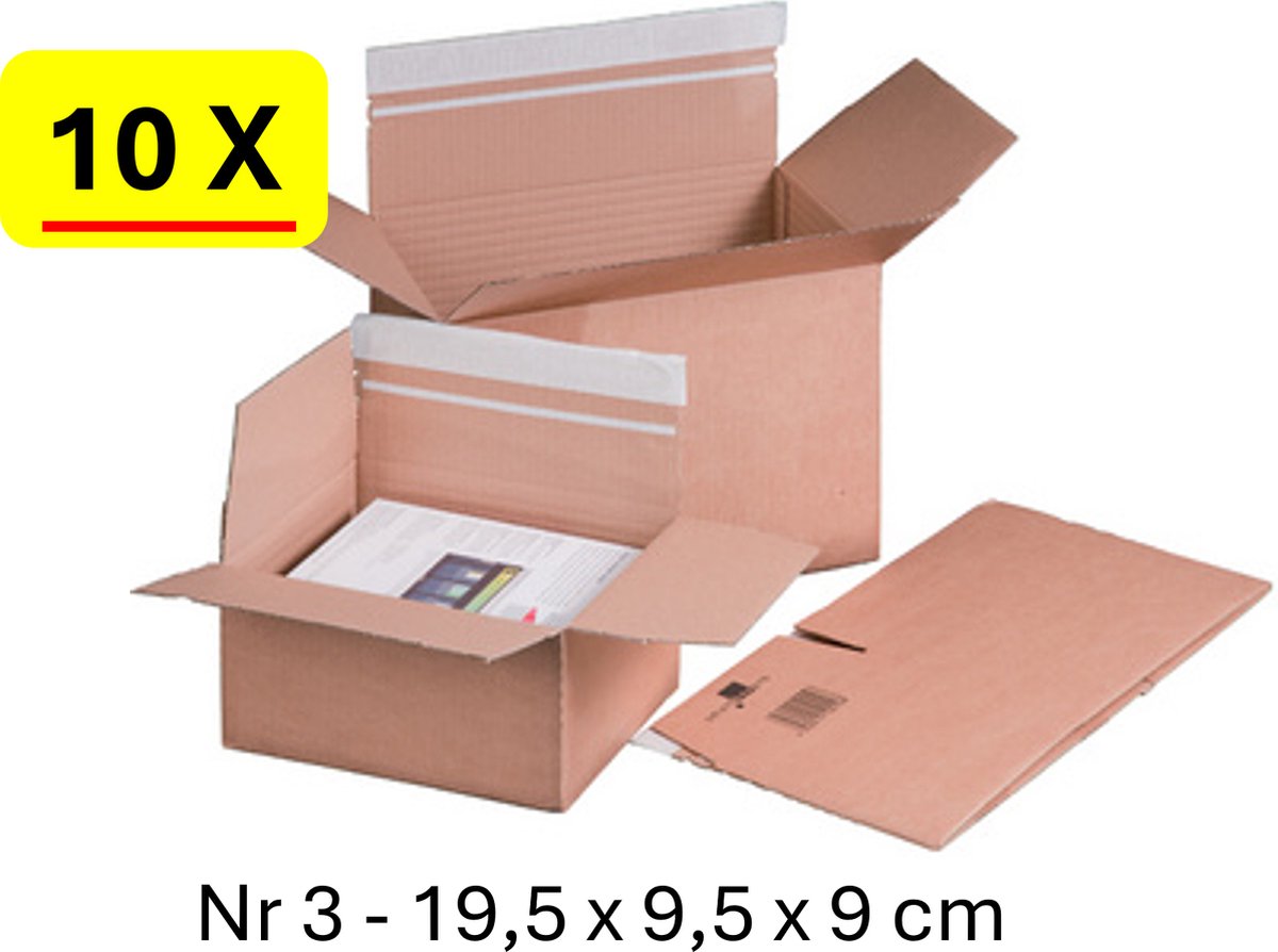 10 x Verzenddoos Quickbox 3 - 19,5 x 9,5 x 9 cm - zelfklevende strip sluiting