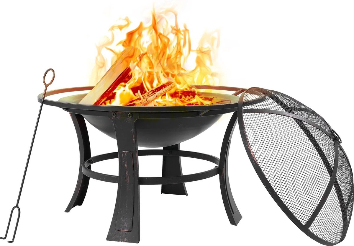 Vuurkorf - Vuurschaal - BBQ - Houtgestookt - Met Onderplaat - Met Vonkscherm - Buiten - Camping