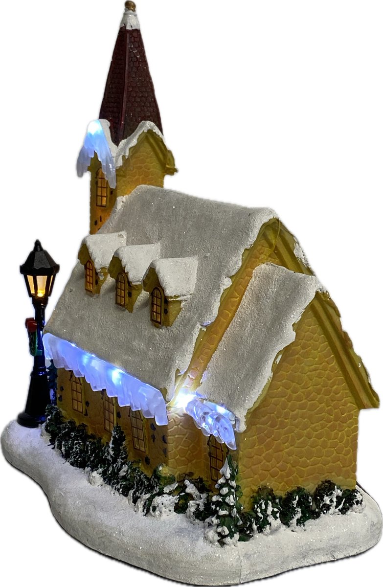 Kersthuisjebestellen - Winter Kerk met Ledverlichting - Flashinglight - Muziek - Kersthuis met Verlichting - Kerstdorp - B/O – foto 3