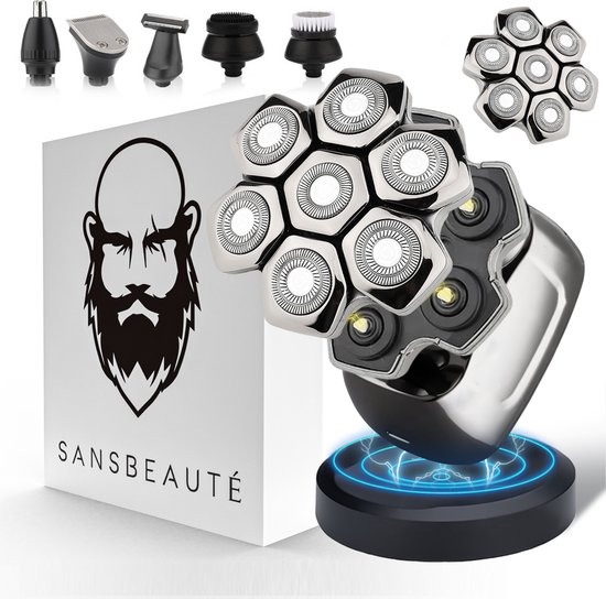 Foto: 6 in 1 scheerapparaat mannen extra scheerkop trimmer sansbeaut skullsharp pro magnetic nat droog skull shaver face en head shaver hoofd kaal scheren draadloos opladen opzetstukken