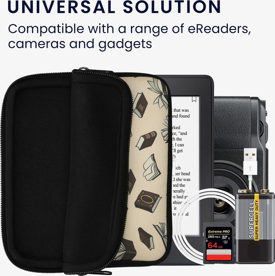kwmobile Universele Cover voor eReader - Neopreen hoesje Boeken design beige / bruin / goud van kwmobile — afbeelding 4