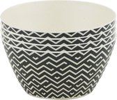 4x bols / bols en bambou noir / blanc imprimé zigzag 14 cm - Maison Bleu - Vaisselle écologique - Service snacks / desserts - Bols / bols en bois - Matériel de cuisine