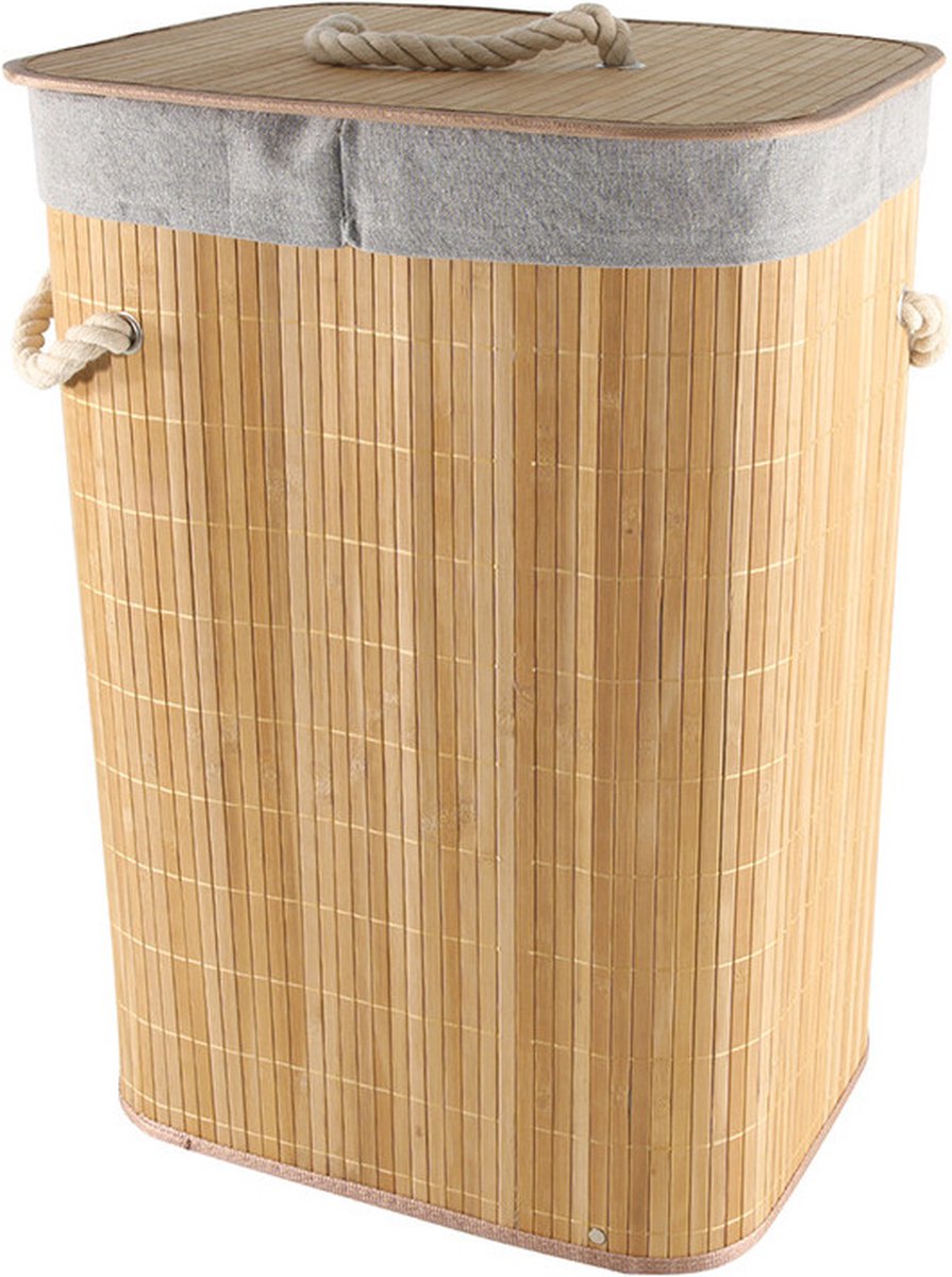 Goedkoopste Bamboe houten wasmand/wasgoedmand 29 x 39 x 57 cm - Wassen artikelen - Was sorteren/verzamelen - Wasmanden/wasgoedmanden - Hoge wasmanden