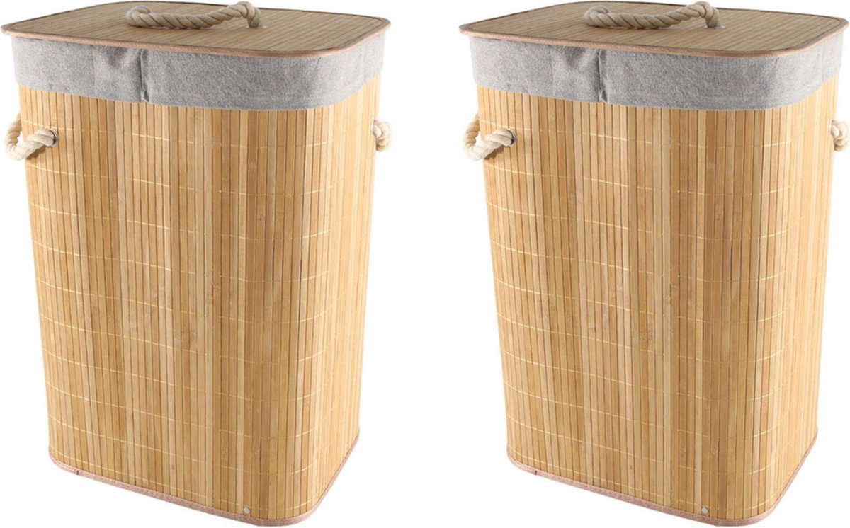 Goedkoopste 2x Bamboe houten wasmanden/wasgoedmanden 29 x 39 x 57 cm - Wassen artikelen - Was sorteren/verzamelen - Wasmand/wasgoedmand - Hoge wasmand