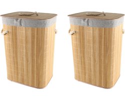 2x Bamboe houten wasmanden/wasgoedmanden 29 x 39 x 57 cm - Wassen artikelen - Was sorteren/verzamelen - Wasmand/wasgoedmand - Hoge wasmand