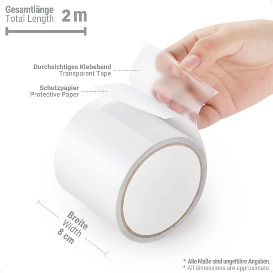 Reparatie Tape - 2Stuk - Universeel - Transparant - 8cm x 2M - Reparatiedoek - Zelfklevend - Tent Tape - Professioneel - Waterdicht - Tenacious - Voor PVC-Gecoate - Wit - Waterdichte Afdichtingstape - Tenten/ Zonneschermen/ Parasols/ Zwembad/ Plastic van Tenacious — afbeelding 5