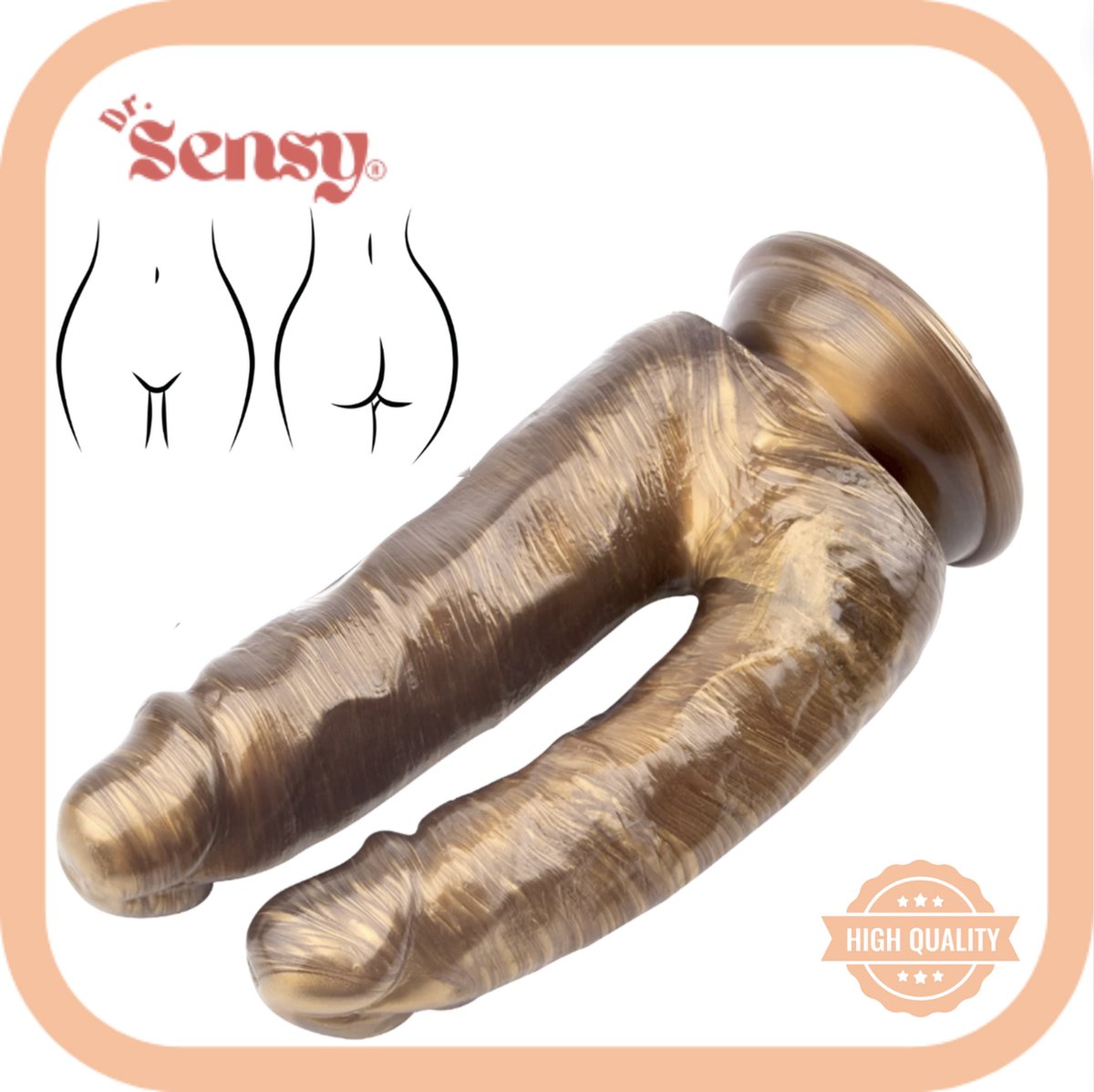 Goedkoopste Dr. Sensy Dubbele Dildo Bruin - Goud - Dubbele Penetratie - Seks Speeltjes - 18 Cm x 3,5 Cm & 16,5 Cm x 3 Cm
